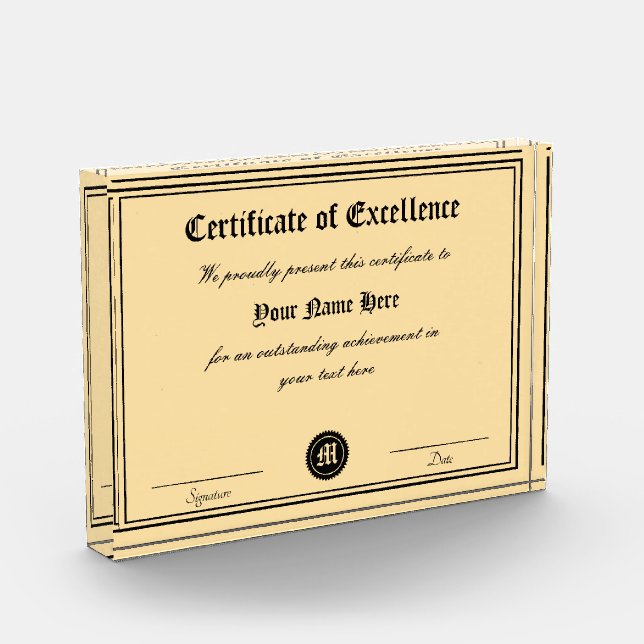 Certificate of excellence personal achievement acrylic award (Left)