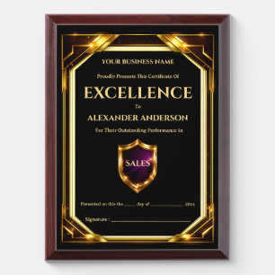Certificate of Excellence purple gold editable Award Plaque