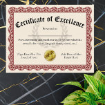 Certificate of Excellence Red Customizable 8.5x11