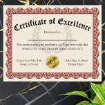 Certificate of Excellence Red Customizable 8.5x11