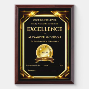 Certificate of Excellence SALES gold editable work Award Plaque