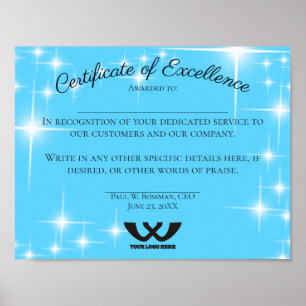 Certificate of excellence staff employee award poster
