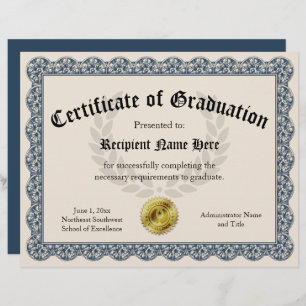 Certificate of Graduation Blue Customizable 8.5x11