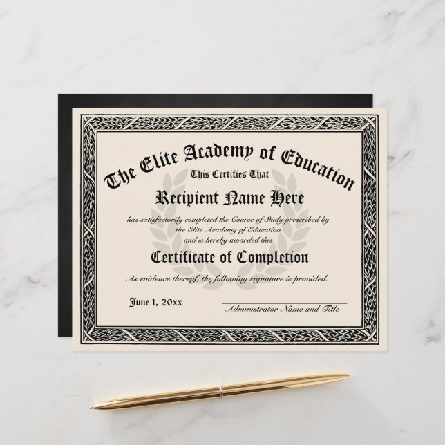 Certificate of Graduation Completion Diploma Award (Front/Back In Situ)