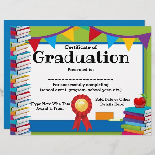 Certificate of Graduation Customizable Kids 85x11