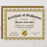 Certificate of Graduation Gold Customizable 8.5x11