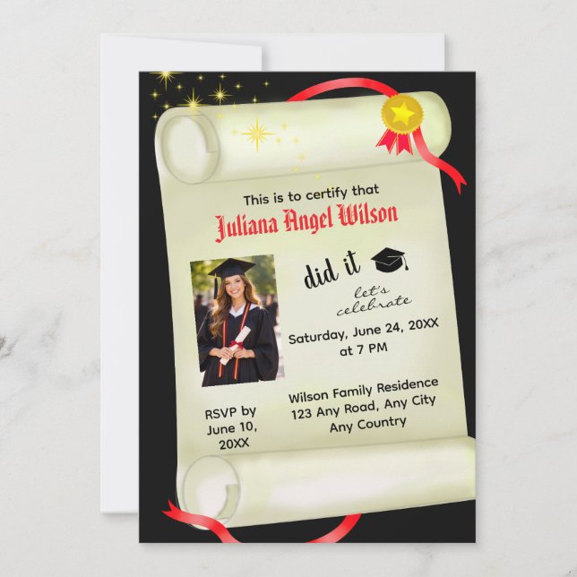 Certificate of Graduation Photo Invitation (Front)