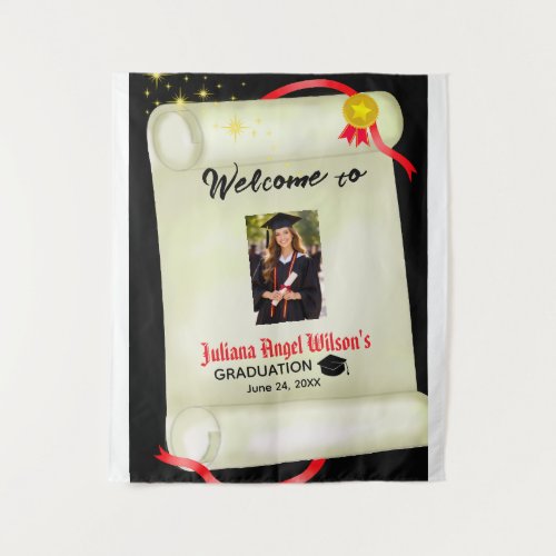 Certificate of Graduation with Photo Welcome Sign Tapestry