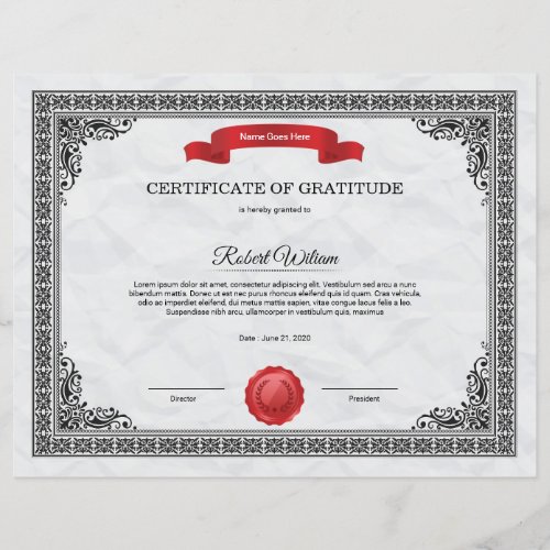 Certificate of Gratitude