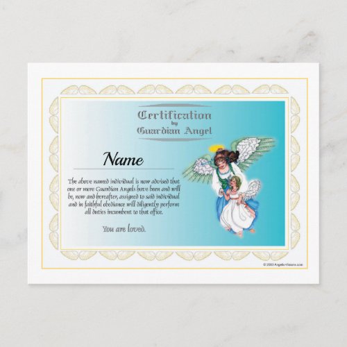 Certificate of Guardian Angel postcard