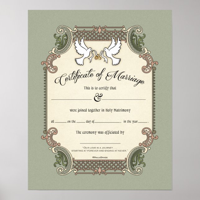 "Certificate of Marriage" Wedding Certificate Poster (Front)