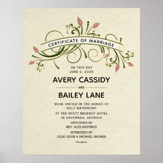 "Certificate of Marriage" Wedding Certificate Poster