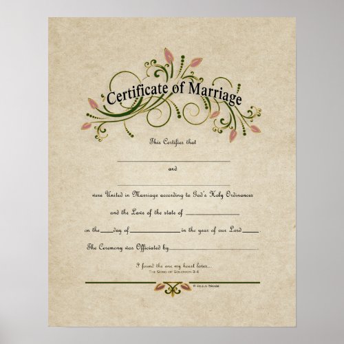 Certificate of Marriage Wedding Certificate Poster