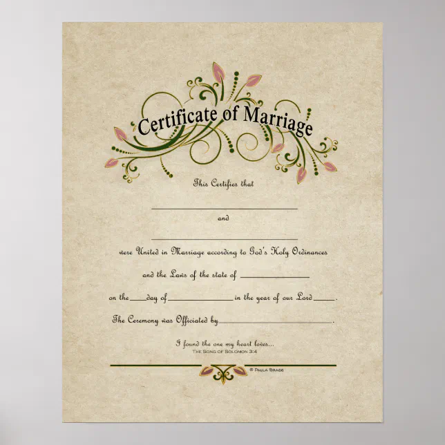 certificate-of-marriage-wedding-certificate-poster-zazzle for Free Printable Handfasting Certificate Template Certificate of Marriage