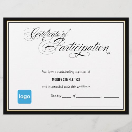 Certificate of Participation Award  _ Add Logo
