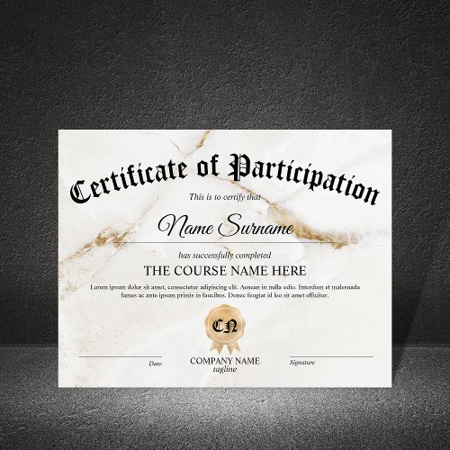 Certificate of Participation Award Course 