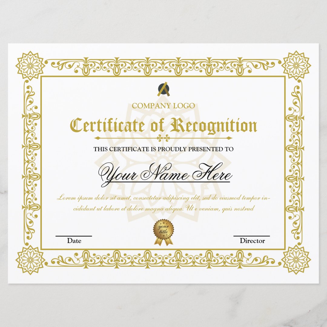 Certificate Of Recognition | Zazzle