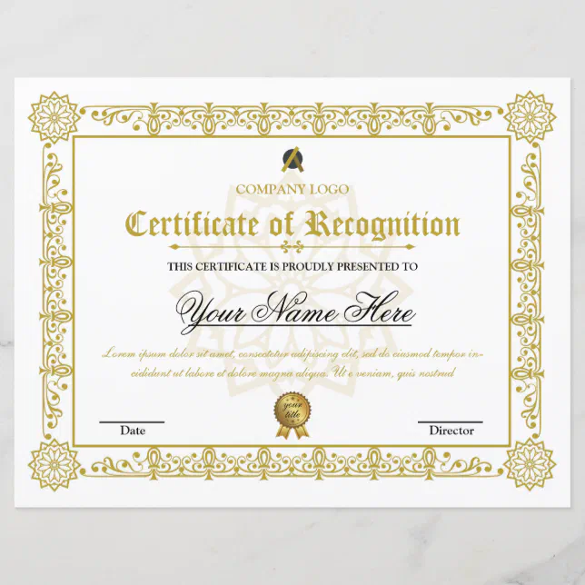 Certificate Of Recognition | Zazzle