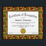 Certificate of Recognition African Kente Cloth K47<br><div class="desc">Classic Certificate of Recognition bordered with African kente cloth pattern K47. Gold seal at the bottom can be removed and replaced with your own seal or image. Back has organization name and address centered on the back. - Search for matching items in our store: K47</div>