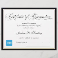Certificate of Recognition Award  - Add Logo