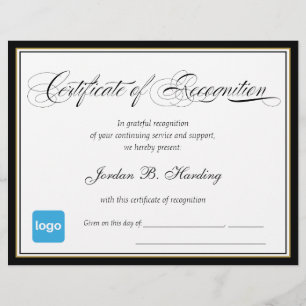 Certificate of Recognition Award  - Add Logo