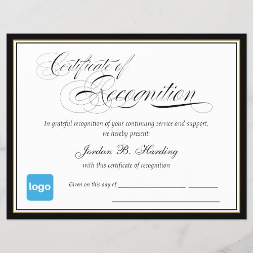Certificate of Recognition Award  _ Add Logo