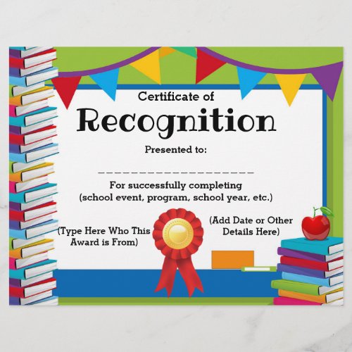 Certificate of Recognition Customizable 85x11