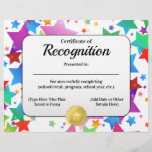 Certificate of Recognition Customizable 8.5x11