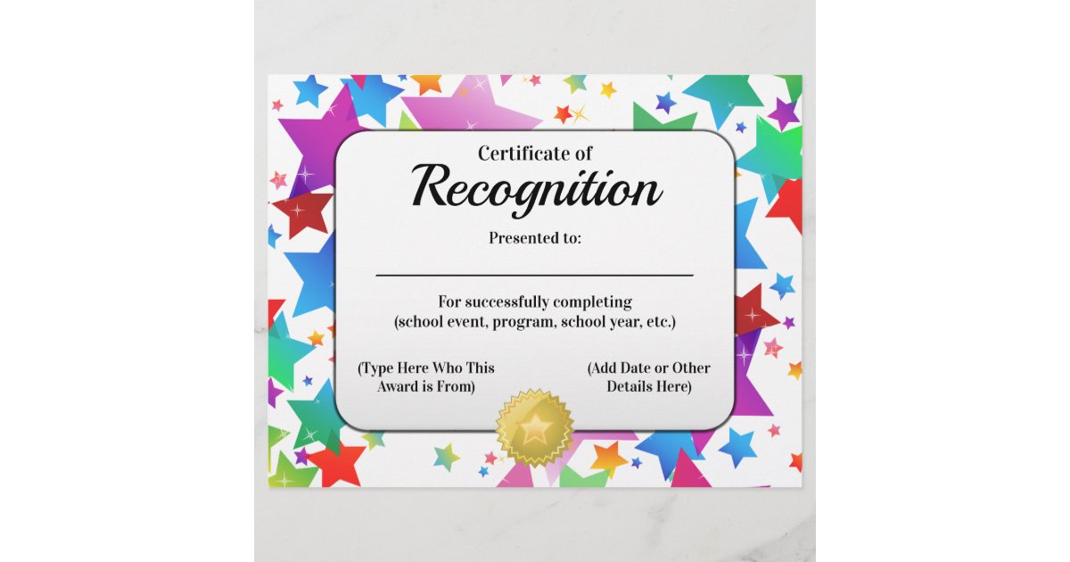 Certificate Of Recognition Customizable 8.5x11 