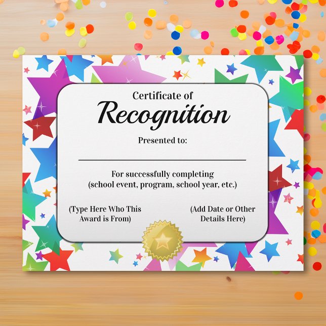 Certificate of Recognition Customizable 8.5x11 (certificate of recognition)
