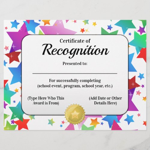 Certificate of Recognition Customizable 85x11