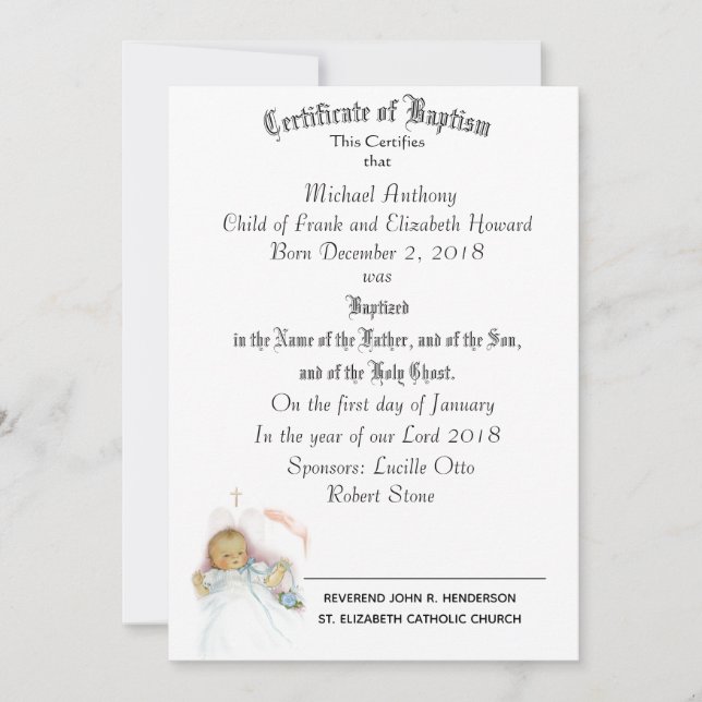 Certificate of Sacrament of Baptism Religious Card (Front)