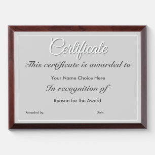 Certificate or Award Plaque