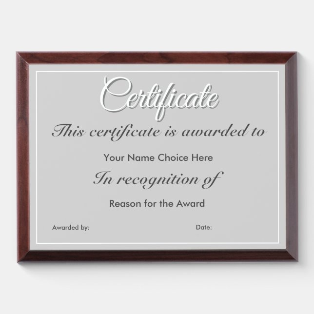 Certificate or Award Plaque (Horizontal)