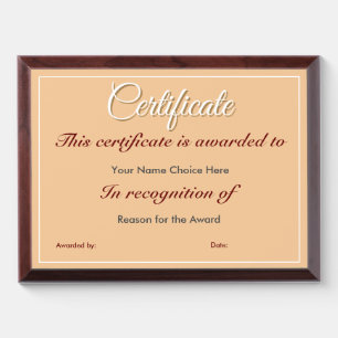 Certificate or Award Plaque