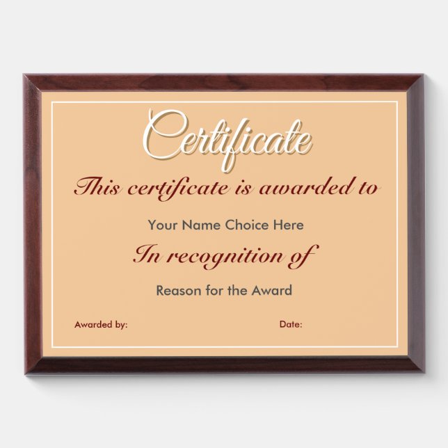 Certificate or Award Plaque (Horizontal)