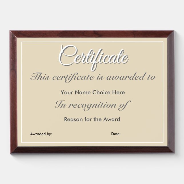 Certificate or Award Plaque (Horizontal)