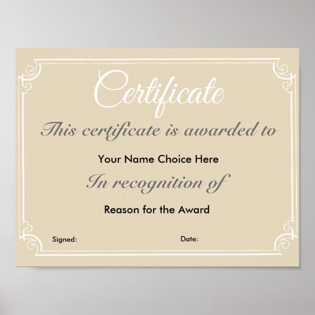 Certificate or Award