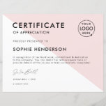 Certificate Pink Professional Logo Award Template<br><div class="desc">A simple blush pink business logo certificate template in a modern minimalist style. The versatile template can be customized with the award type (certificate of completion, appreciation, recognition etc) and further details to recogise the achivements or successful completion of a course or task for any employee. You can upload a...</div>