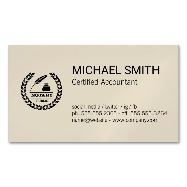 Certificate | Public Notary Logo Business Card Magnet (Front)