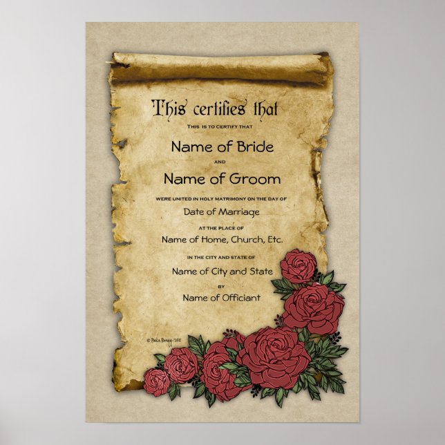 Certificate Wedding-Marriage-(Ornamental Keepsake) Poster (Front)