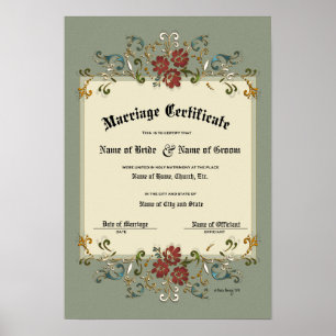 Certificate Wedding-Marriage-(Ornamental Keepsake) Poster