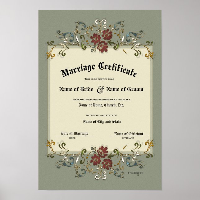 Certificate Wedding-Marriage-(Ornamental Keepsake) Poster (Front)