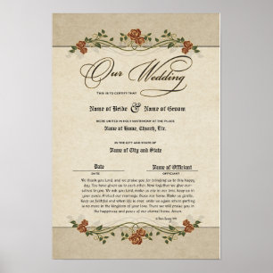 Certificate Wedding-Marriage-(Ornamental Keepsake) Poster