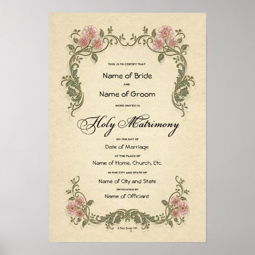 Certificate Wedding_Marriage_Ornamental Keepsake Poster