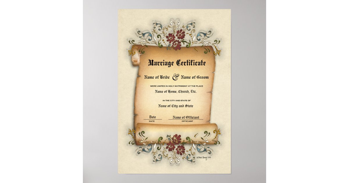 Certificate WeddingMarriage(Ornamental Keepsake) Poster Zazzle