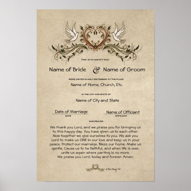 Certificate Wedding-Marriage-(Ornamental Keepsake) Poster (Front)