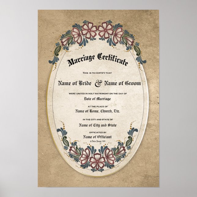 Certificate Wedding-Marriage:(Ornamental Keepsake) Poster (Front)