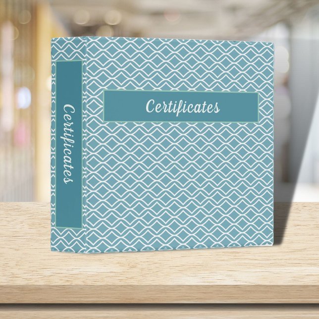 Certificates Teal Blue Green Pattern 1.5 Inch 3 Ring Binder (Creator Uploaded)