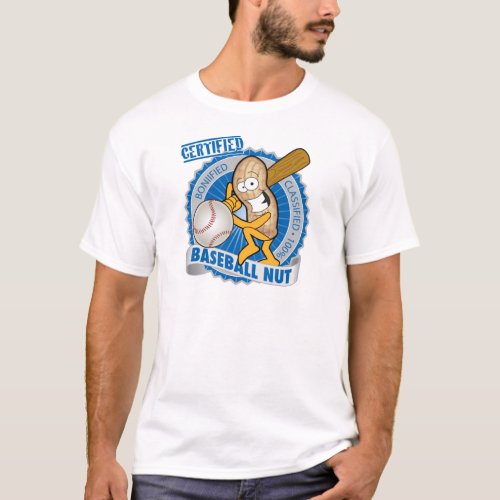 Certified Baseball Nut Blue White Emblem Design T_Shirt